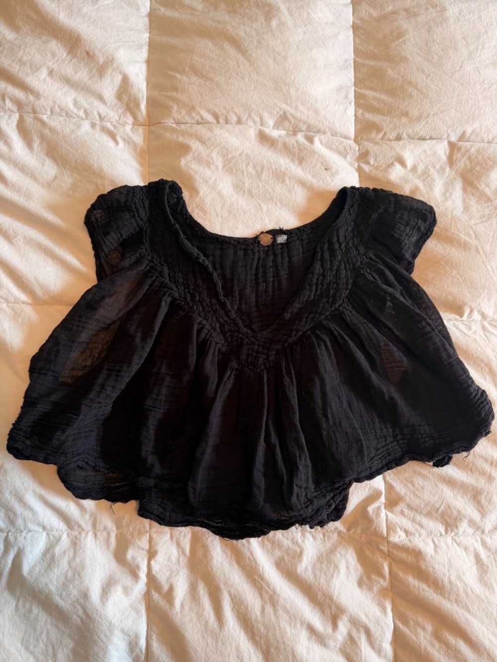Free People Black Flutter Sleeve Peasant Blouse